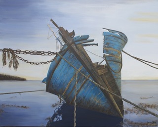 Boot in blau, Acryl auf Leinwand, 80x100