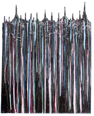 Gotham City, 2013,

Lack, Ölfarbe und 

Maler-Acryl auf Leinwand,

31 x 38 x 4 cm