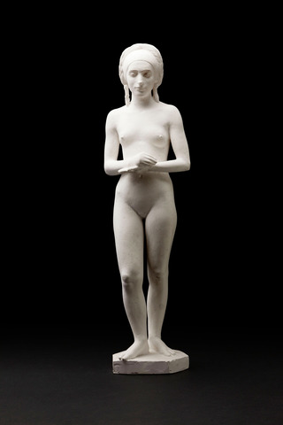 Weiblicher Akt, Arme u. Hände vor dem Bauch, Gips, um 1950, 58cm