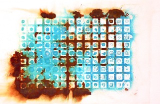 BLUE SQUARES -
 60x90cm,
 Iron + Copper on Paper