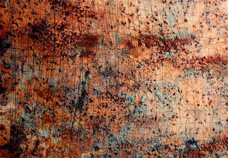MOON GRID DETAIL -
 60x90cm,
 Iron + Copper on Plaster