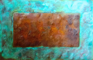 OBLONG ON COPPER -
 60x90cm,
 Iron + Copper on Canvas
