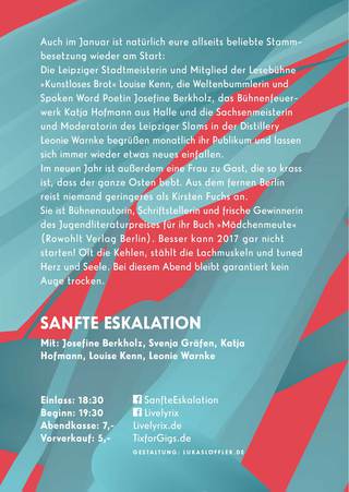 Flyerrückseite für die Leipziger Lesebühne »Sanfte Eskalation«