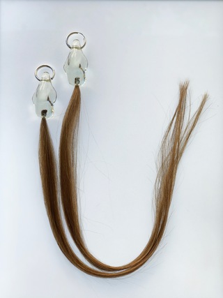Blob Earrings - Clear + Brown ( real hair )