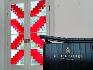 PIXEL CROSS 2024 | adhesive foil on window glass | Industriemuseum Bayreuth @ Klavierhaus Steingraeber (artwork kueffner&hanisch)