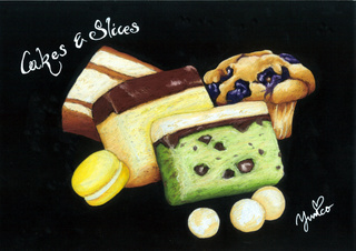 "Cakes & Slices" (Oilpastels, MDF board, 2016) 8 1/4" x 11 3/4"