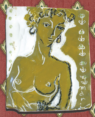 2011年　黄化粧、油彩、下絵の具　9.5 × 8 cm（作品を台紙と合成）