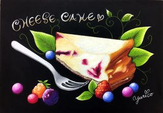 "Cheese Cake " (Oilpastels, MDF board, 2017) 8 1/4" x 11 3/4"