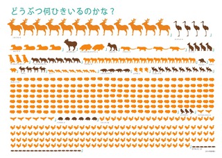 2017年/Illustlator

授業制作/情報デザインコースの吉岡涼子さんとの共同制作です。井の頭自然文化園様に協力していただき、動物園内の動物たちの数を情報デザイン化しました。目で見てラフを描き、Illustlator
で動物の細かいアウトラインを正確に表現しました。文化園の方にも見ていただき、再現度の高いシルエットを作ることができました。