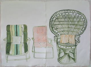 Three chairs from Juniper Close //
Oil on paper // 
2018 //
101 x 69cm (per paper – two pieces)