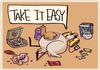 This is an Art for a sticker.
It's a day for birds to take a little rest.
The theme was to take it easy and take a breather.