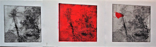 Qui du rouge ou du noir... - tryptique pointe sèche et monotypes sur cuivre - 50x15 - 2021