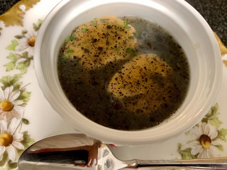 あん肝のポン酢煮、ポルチーニ茸、茶碗蒸し、トリュフの出汁　Poaced Monkfish Liver with Ponzu, Porchini Mushrooms, Flan, Black Truffle Dashi