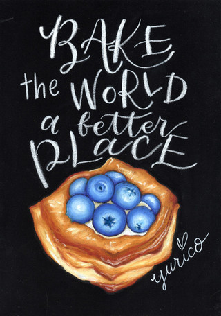 "Bake the World a better Place" (Oilpastels, MDF board, 2022) 11 3/4" x 8 1/4"