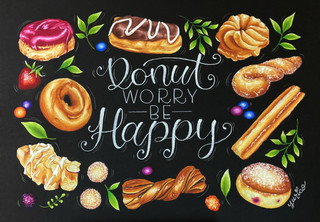 "Donut Worry be Happy" (Oilpastels, MDF board, 2021)   1' 4 1/2" x  1' 11 1/2"